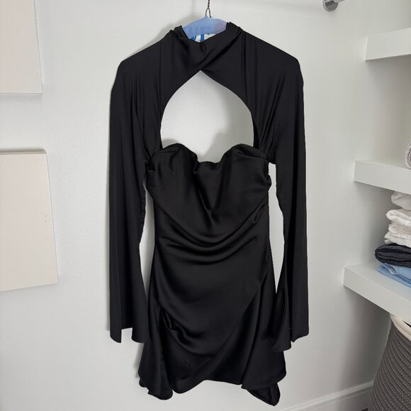 Toira Long Sleeve Satin Corset Minidress Black Size Small - Picture 4 of 4